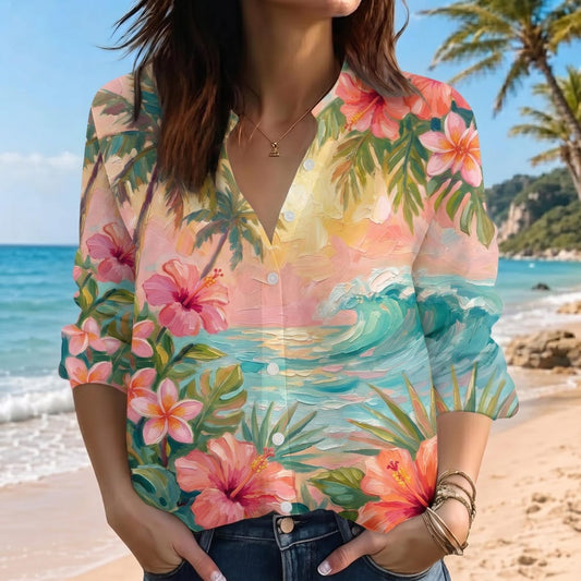 Tropical Coconut Sunset Linen shirt