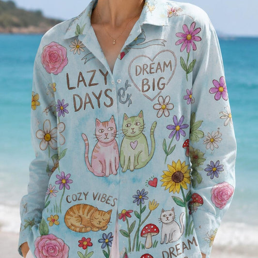Cute Cat Linen Shirt